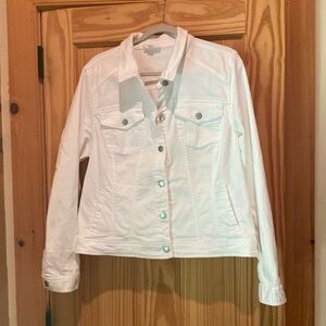 White stretch denim jacket, size XL.